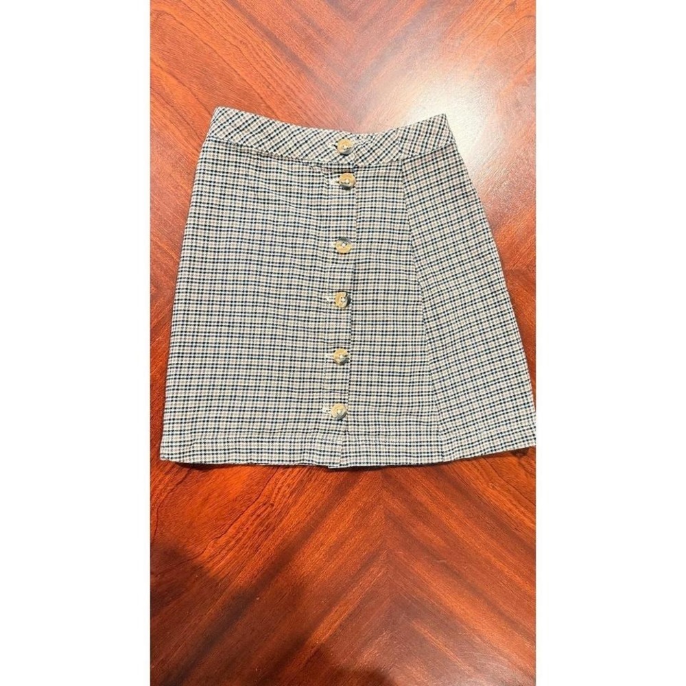 H and M‎ Houndstooth Mini Skirt Womens Size 0 Button Front Cotton A Line